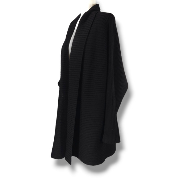 VTG EUC Helen Hsu N.Y. Made USA Wool Blend Open Front Ribbed Cardigan Sz S Black - Picture 1 of 9